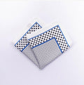 White & Black Polka Dot Silk Pocket Square with Blue Border