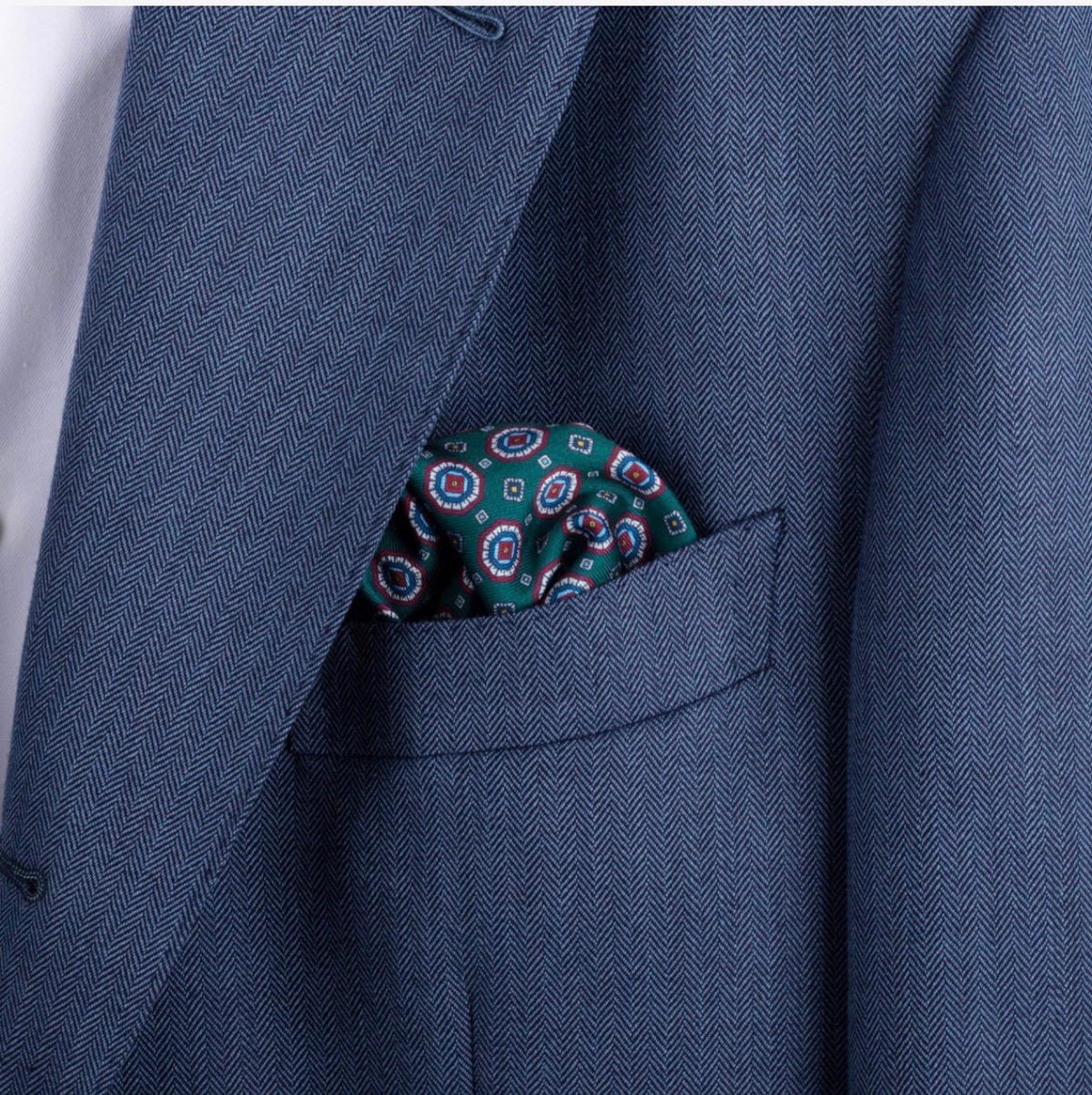 Emerald Green Medallion Silk Pocket Square