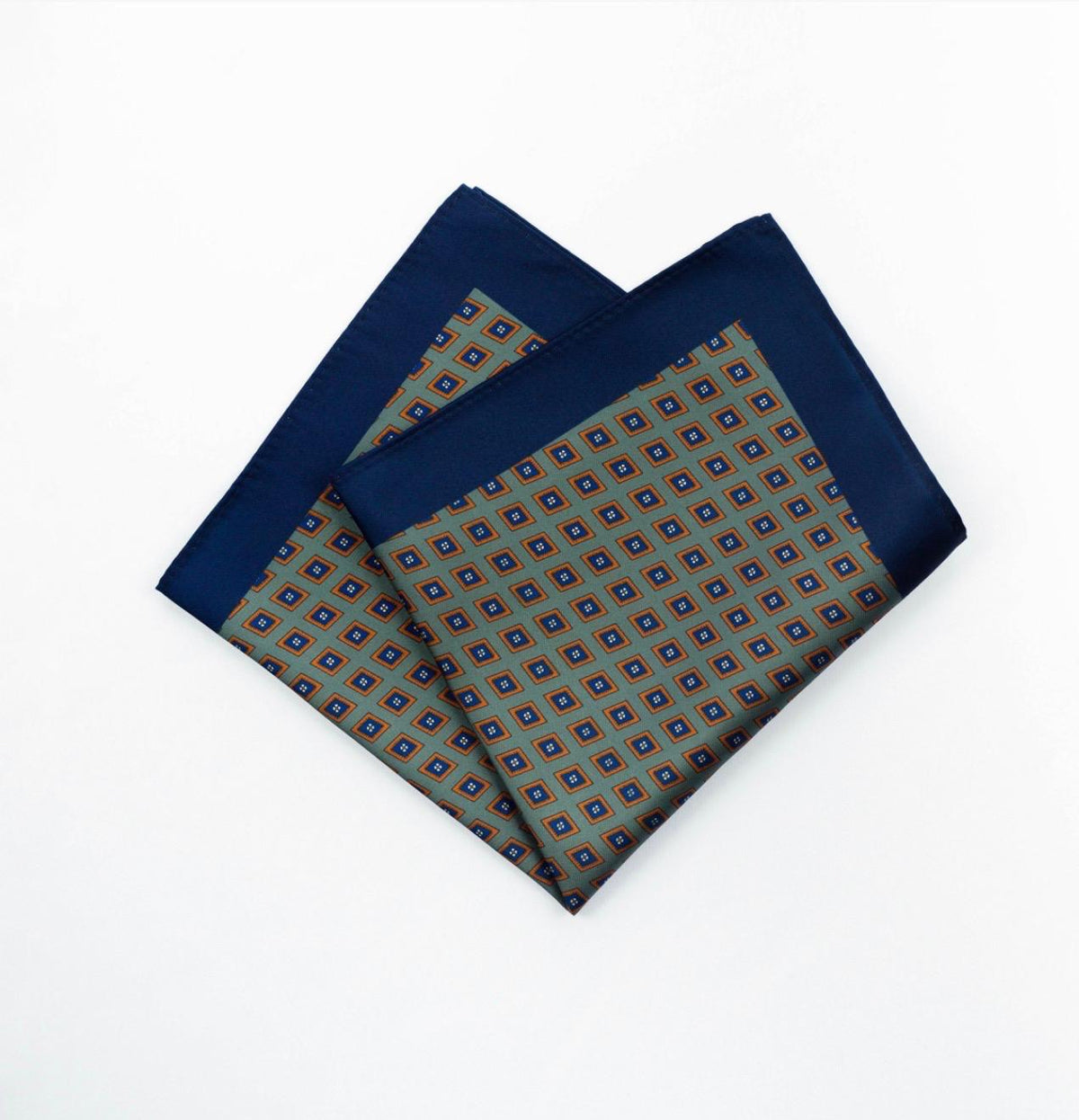Navy & Sage Geometric Silk Pocket Square