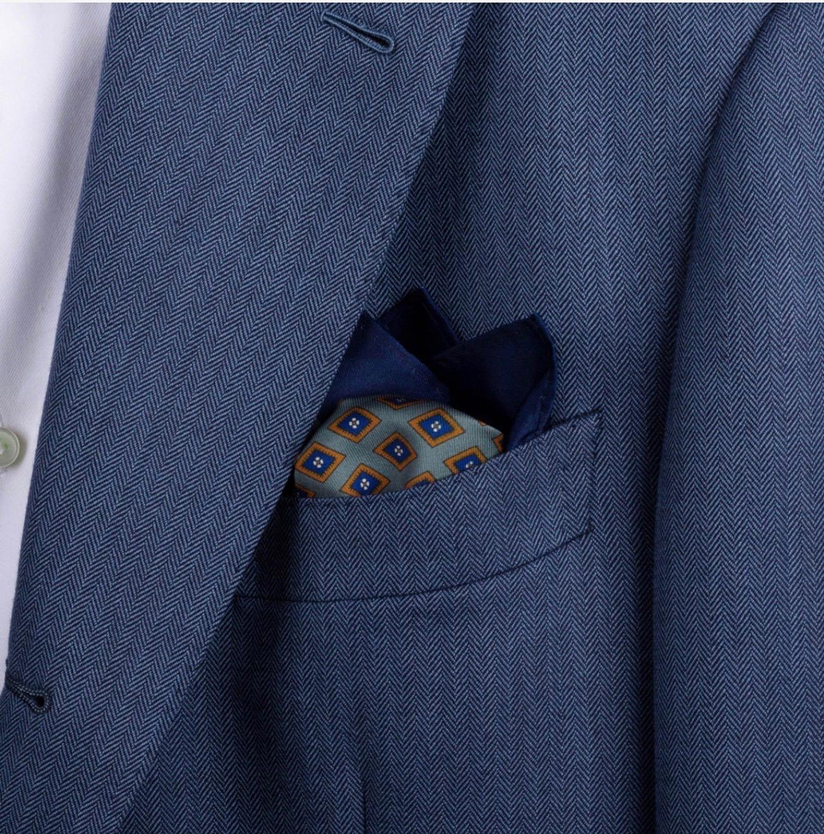 Navy & Sage Geometric Silk Pocket Square