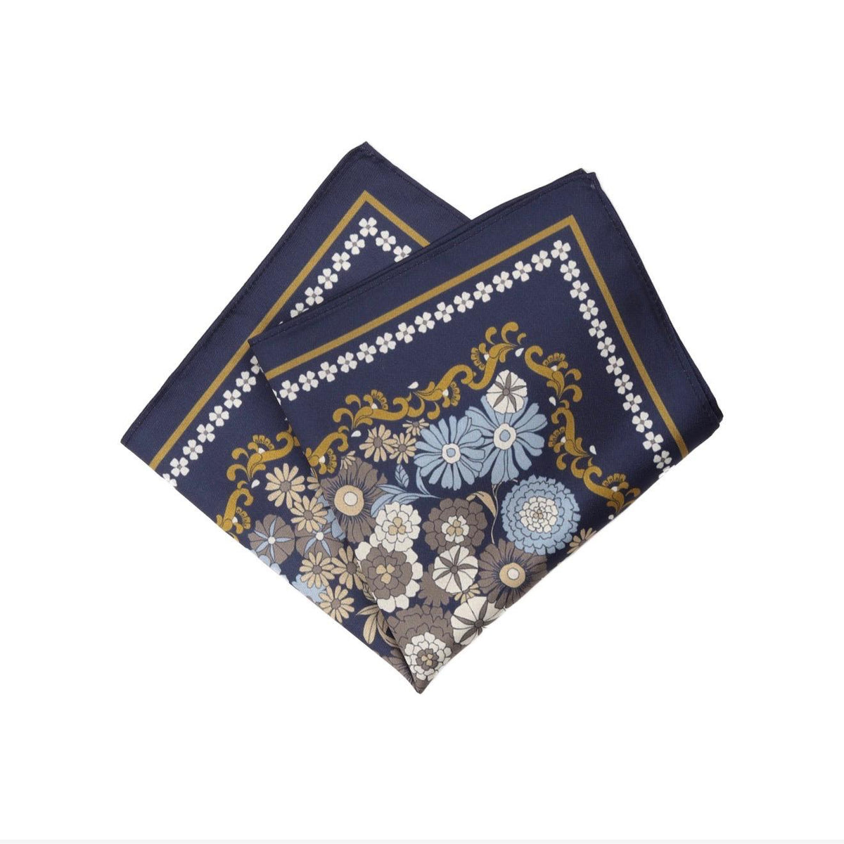 100% Silk Navy & Blue Floral Pocket Square
