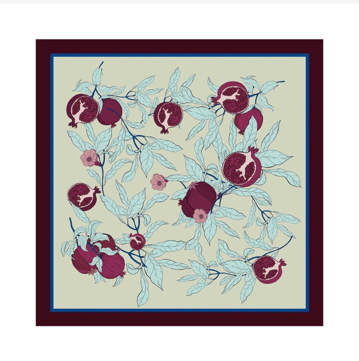 100% Silk Botanical Pomegranate Pocket Square
