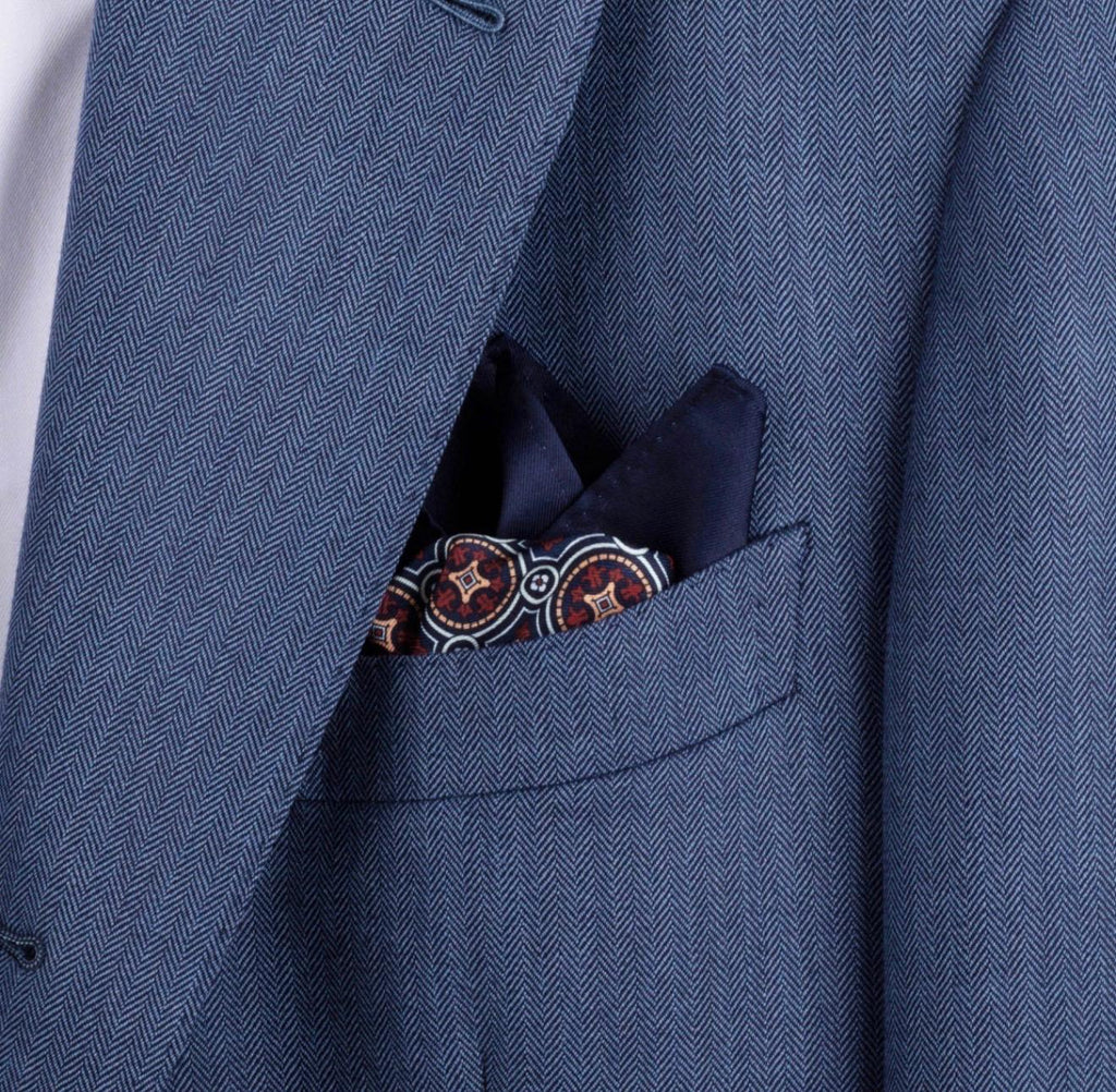 Navy Blue Geometric Silk Pocket Square