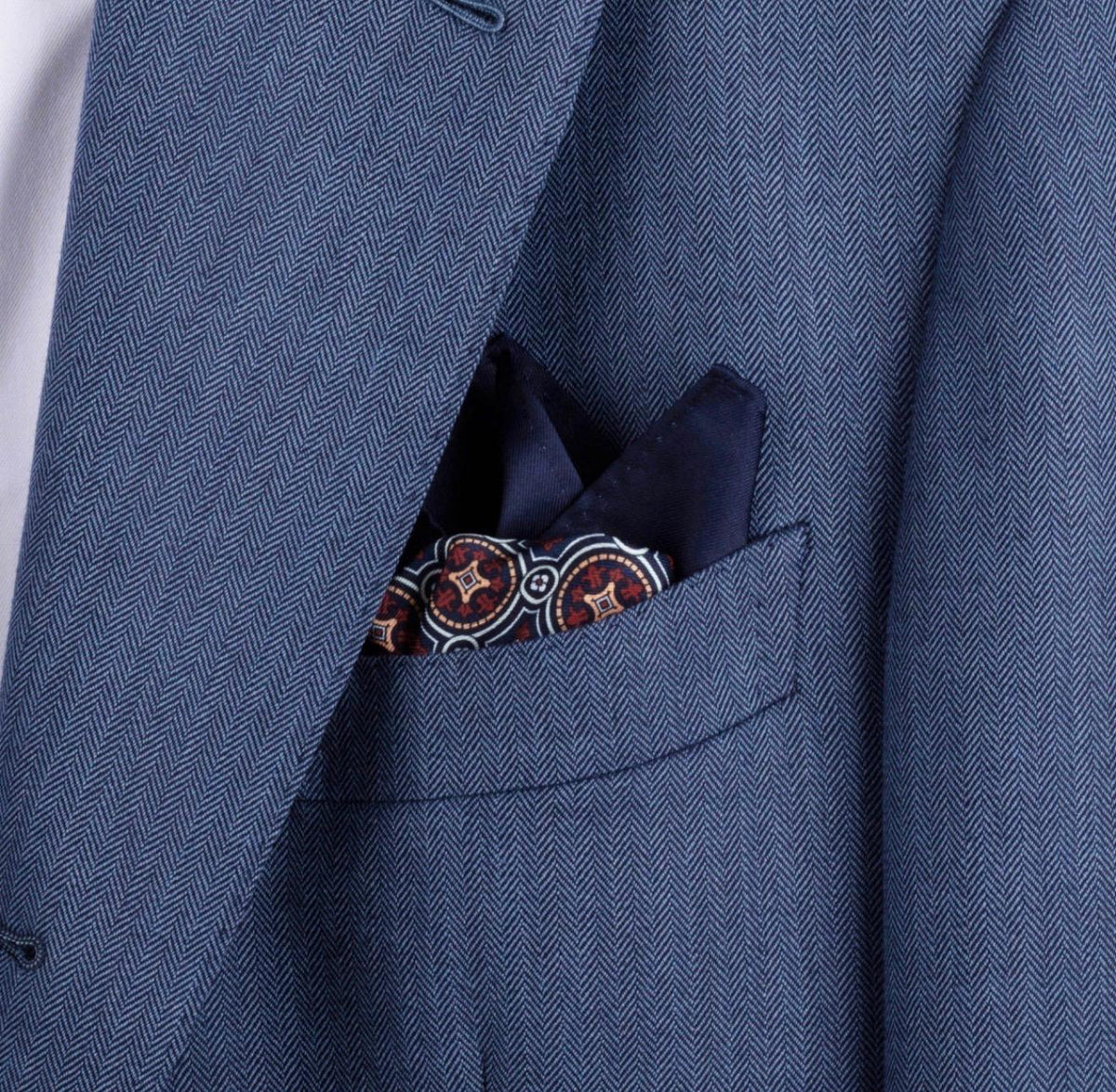 Navy Blue Geometric Silk Pocket Square