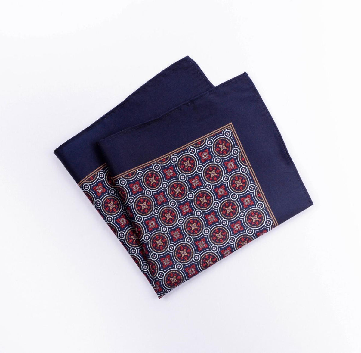 Navy Blue Geometric Silk Pocket Square
