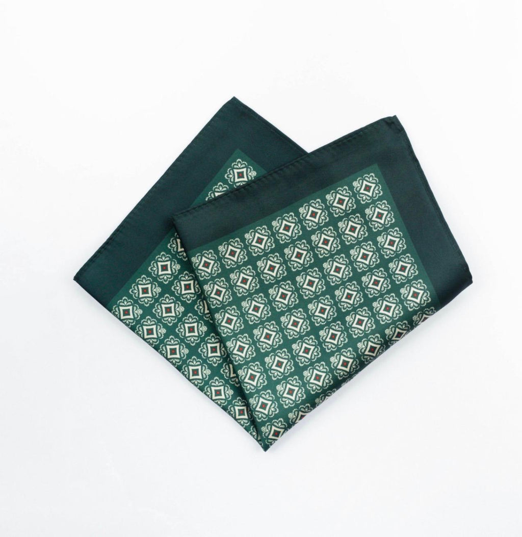 Emerald Green Geometric Silk Pocket Square