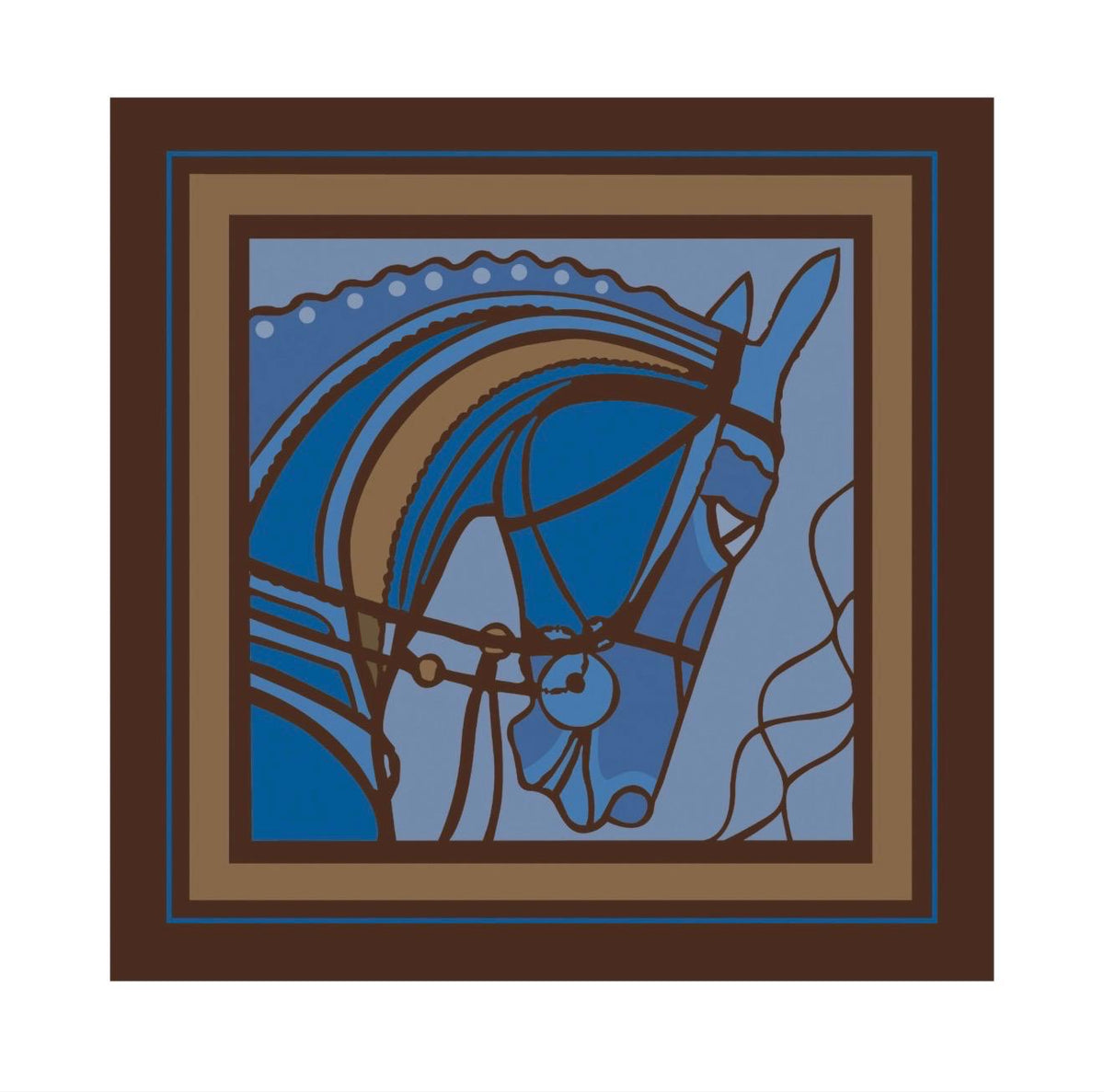 100% Silk Equestrian Blue Horse Pocket Square